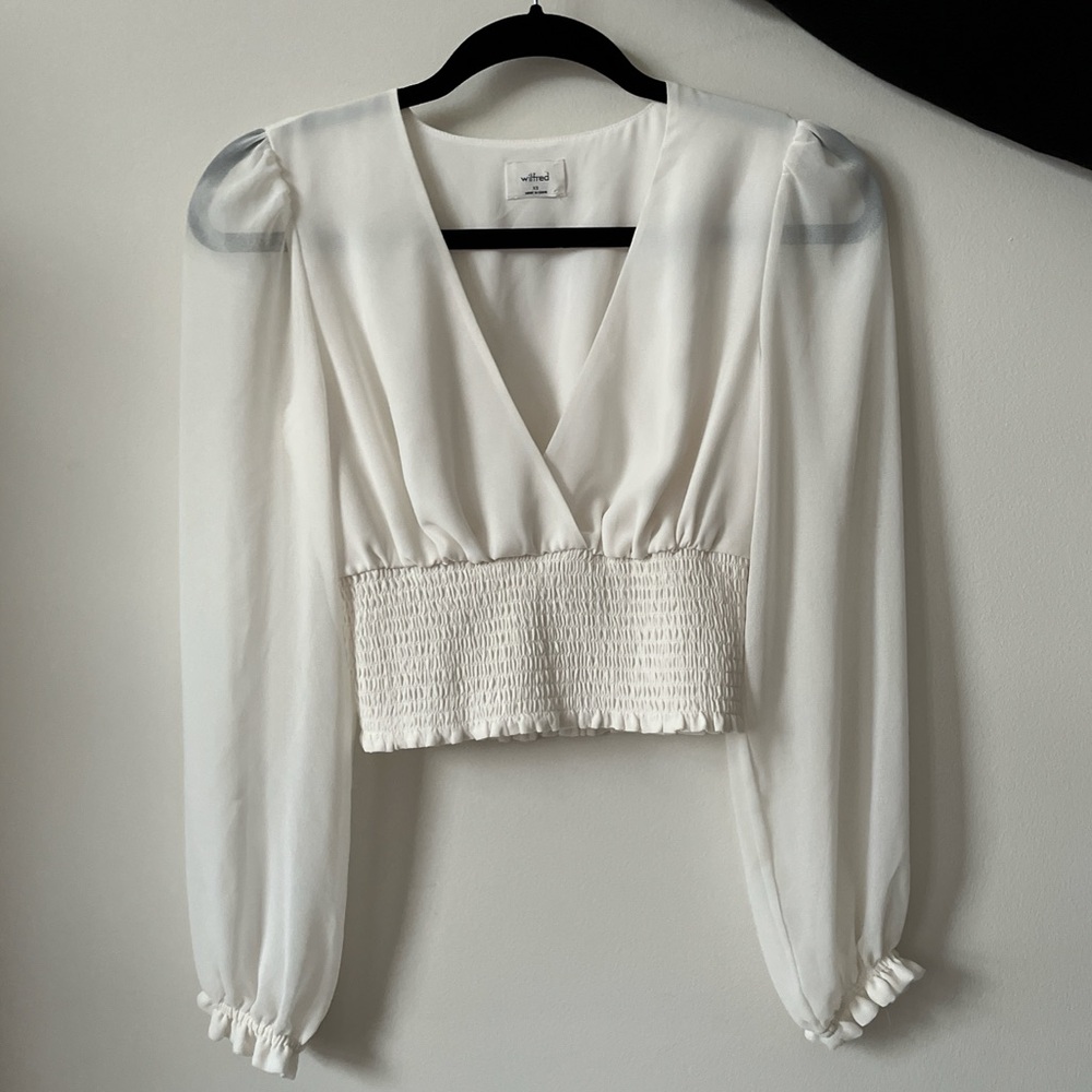 Aritzia Wilfred V-Neck Crop Blouse, Size XS